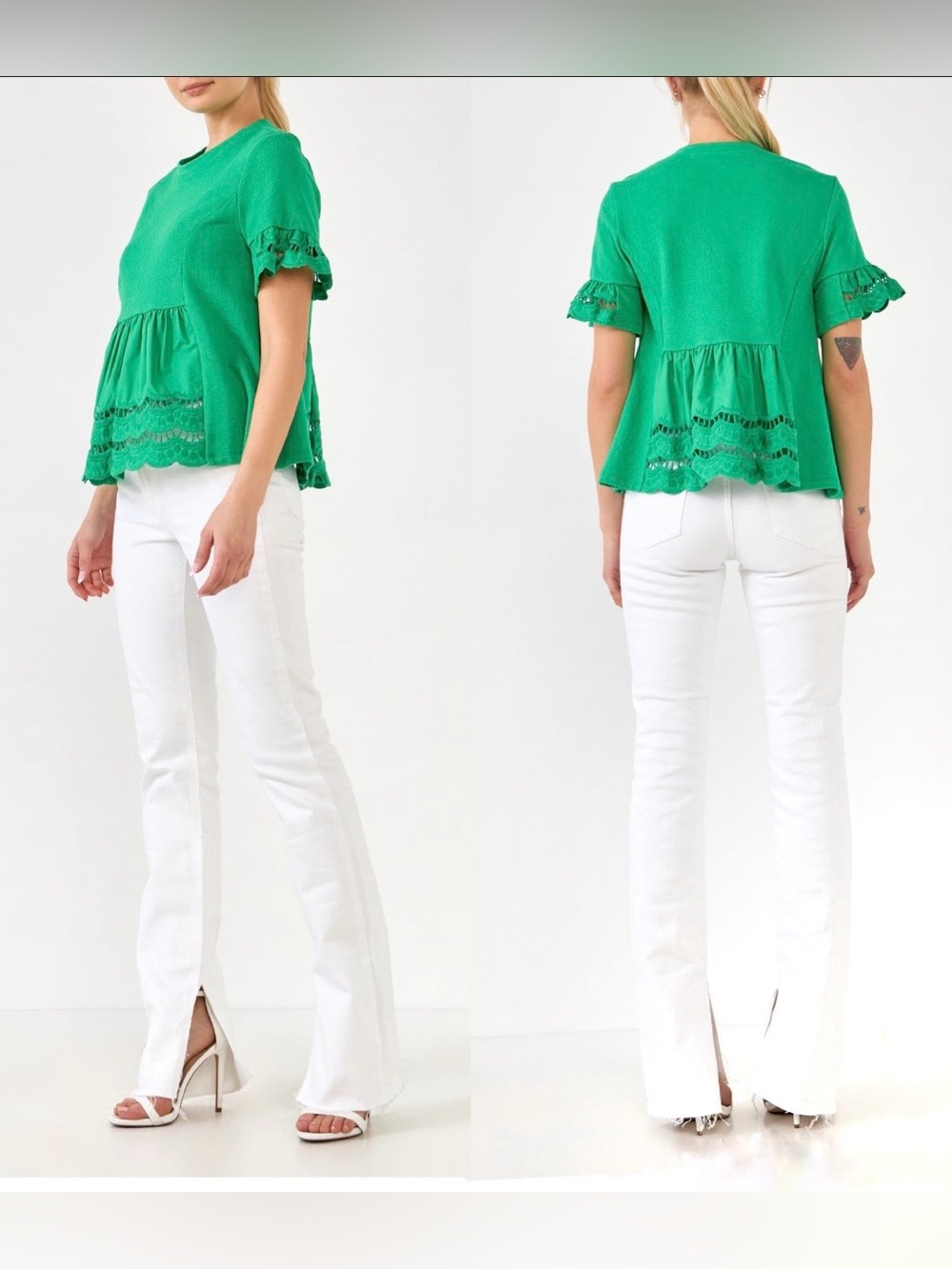 ENGLISH FACTORY Knit Eyelet Mixed T-Shirts - Picture 8 of 8